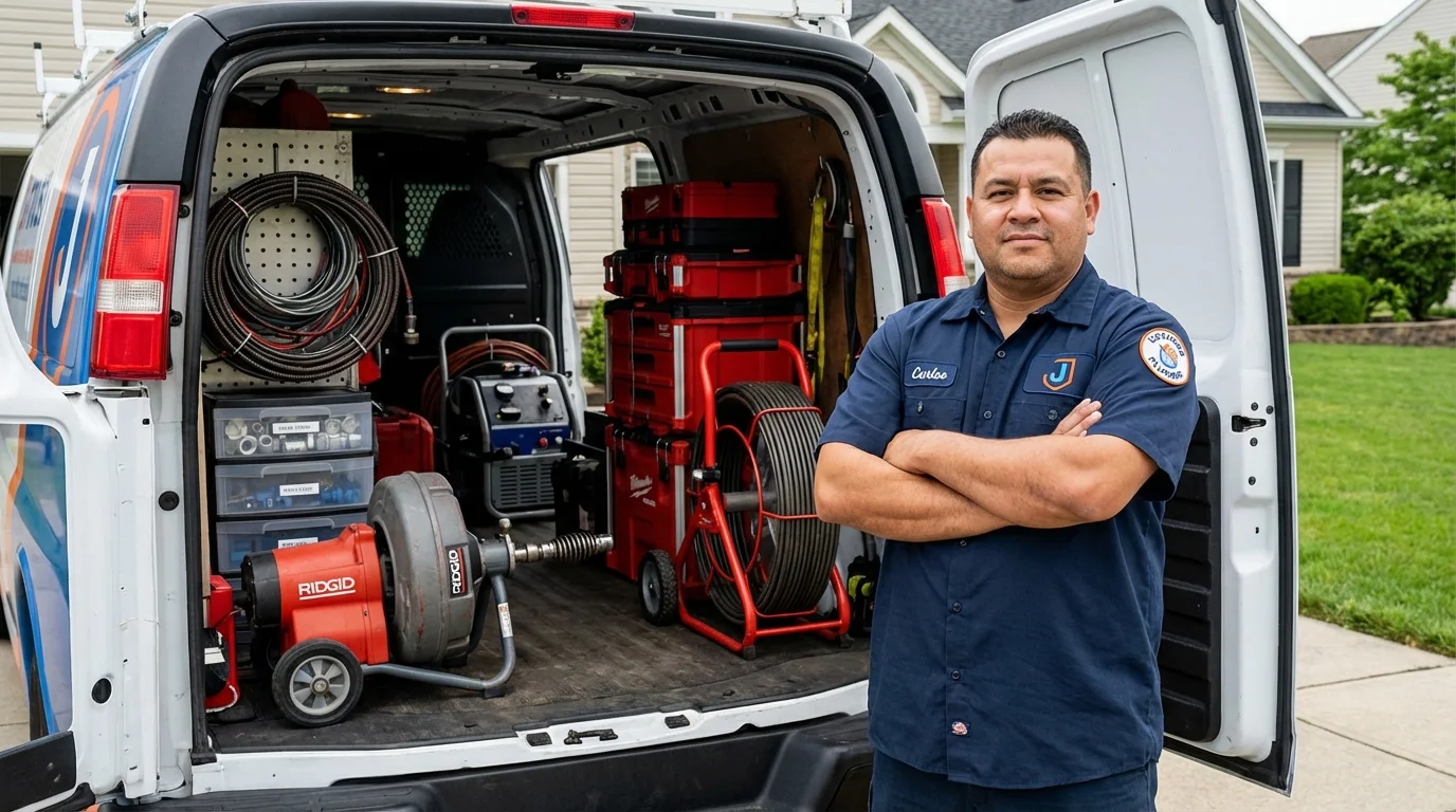 Professional drain cleaning equipment and Johns Plumbing LLC plumber in Whitewater