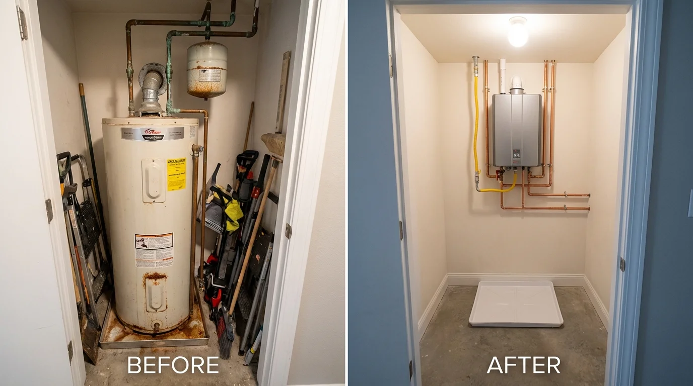 Tank water heater versus wall-mounted tankless unit comparison for Whitewater, WI homeowners