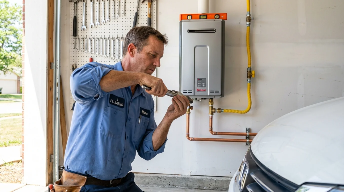 Tankless water heater installation by a Johns Plumbing LLC plumber in Whitewater
